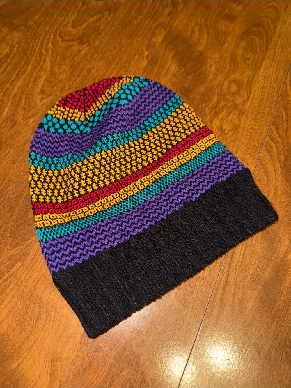 Colorful Striped Knit Beanie - Black, Purple, Teal, Yellow, Pink